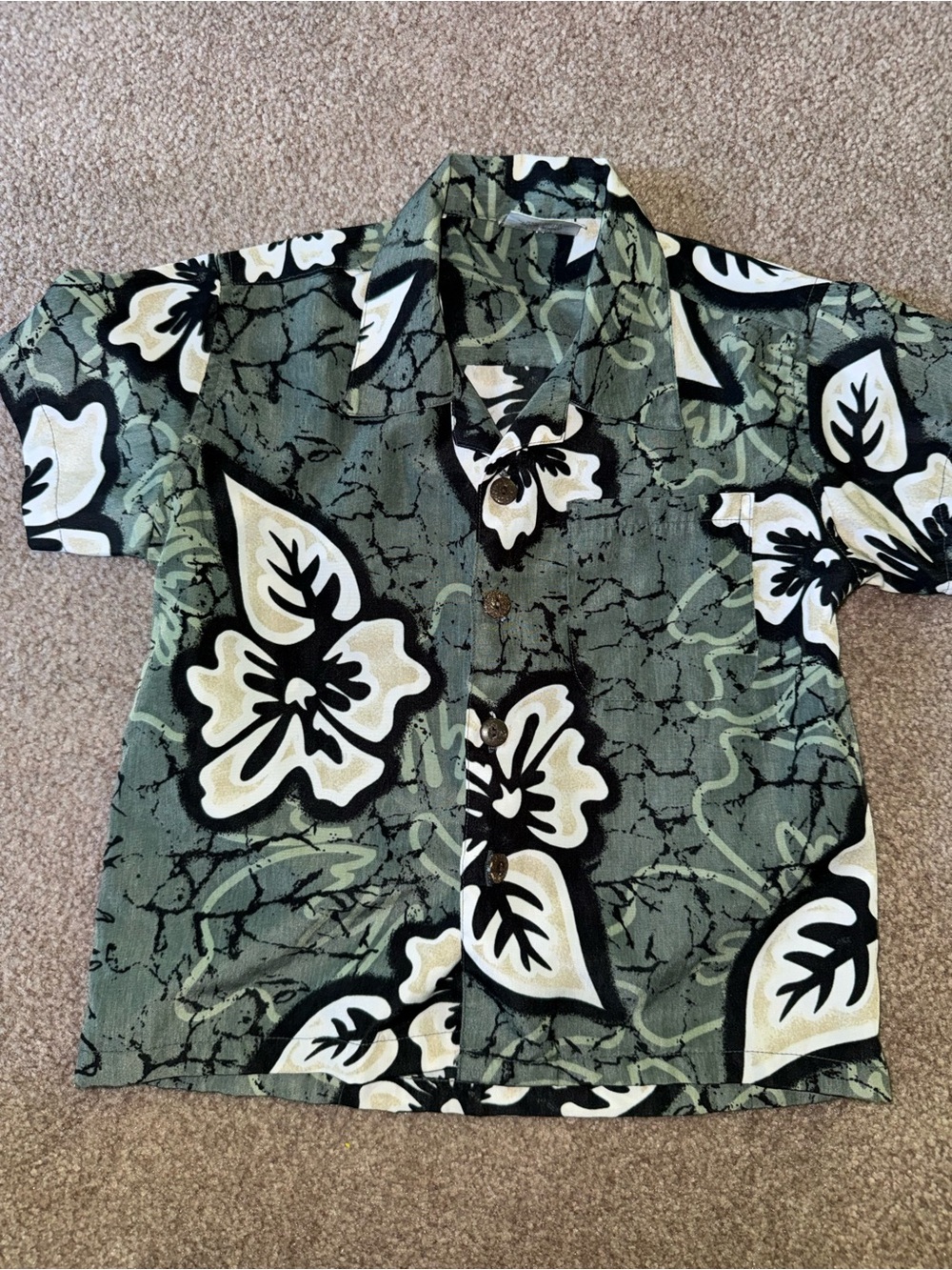 Boys Green Floral Button-Down Camp Shirt